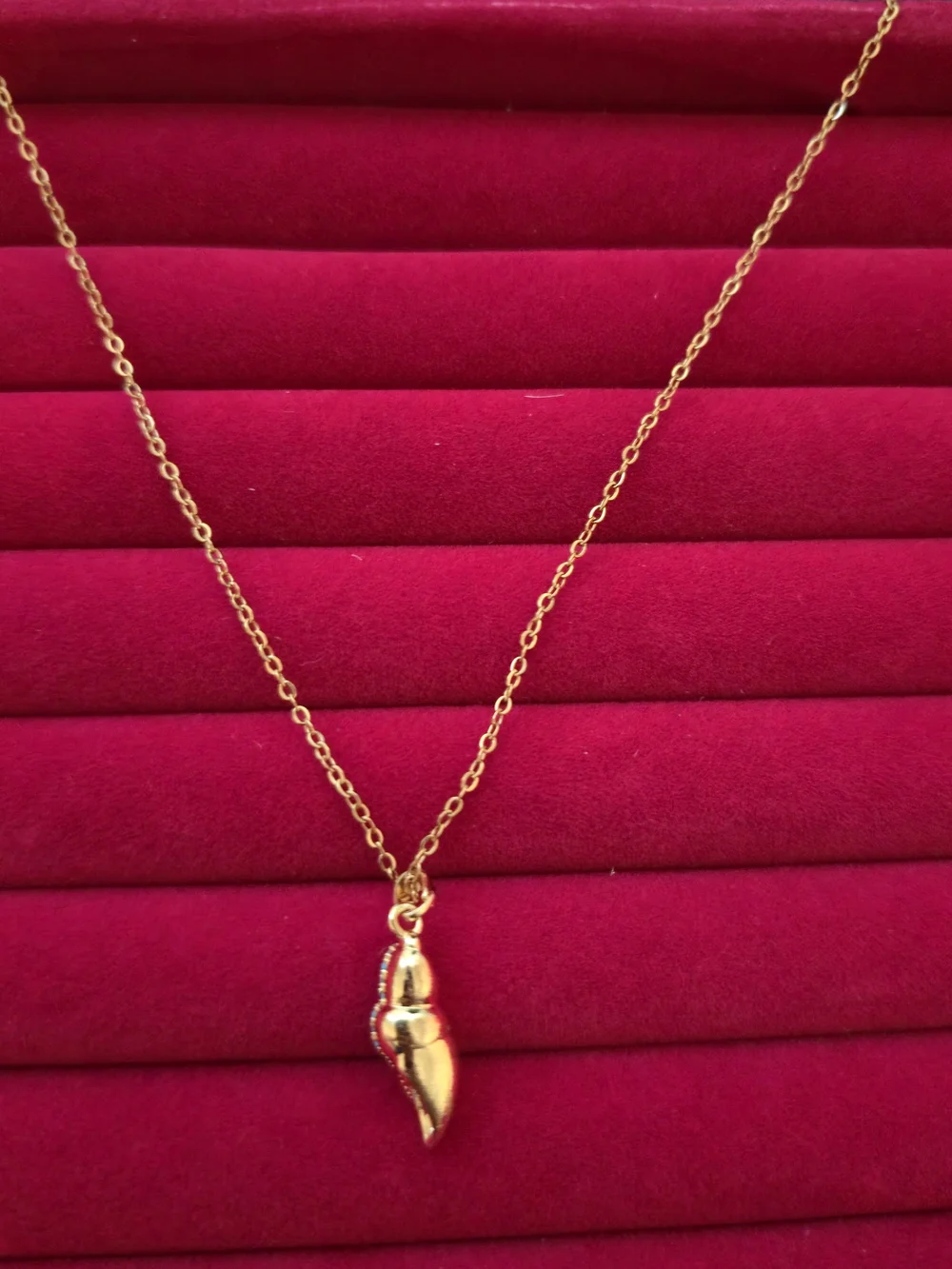 18K Gold Plated Necklace with Blue Pavé Shell Charm Summer Jewelry B003